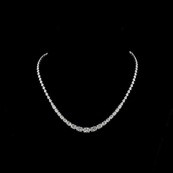 Lab-Grown 12.33 Carat Oval E-VS Diamond 14K White Gold Riviera Necklace