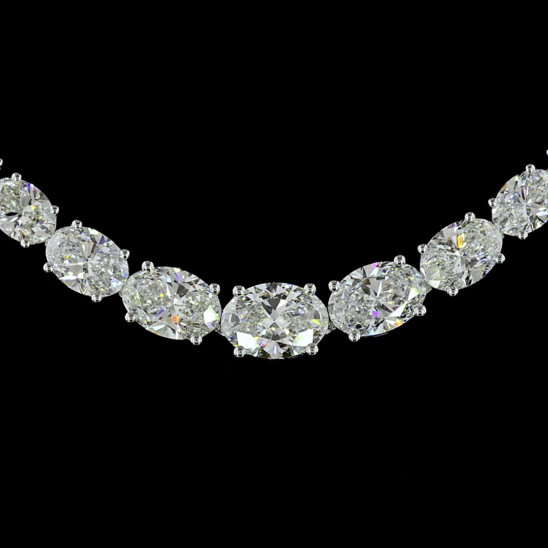 Lab-Grown 12.33 Carat Oval E-VS Diamond 14K White Gold Riviera Necklace