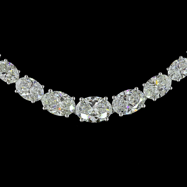 Lab-Grown 12.33 Carat Oval E-VS Diamond 14K White Gold Riviera Necklace
