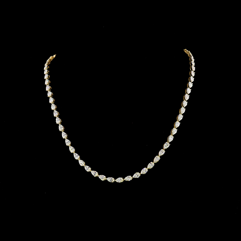 Lab-Grown 15.12 Carat Pear F-VS1 Diamond 14K Yellow Gold Tennis Necklace