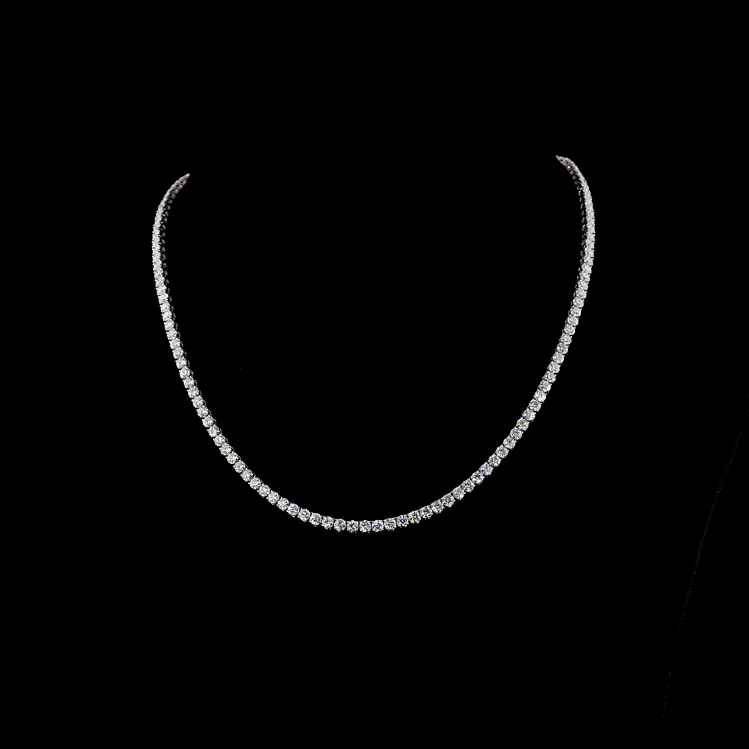 Lab-Grown 12.12 Carat Round F-VS2 Diamond 14K White Gold Tennis Necklace