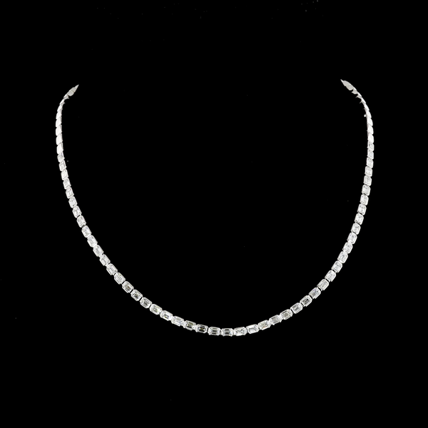 Lab-Grown 5.44 Carat Emerald F-VS1 Diamond 14K White Gold Tennis Necklace