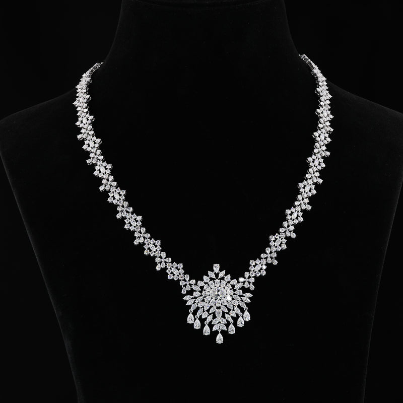 Lab-Grown 15.68 Carat MIX E-VVS2 Diamond 14K White Gold Special Necklace