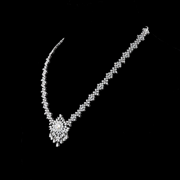 Lab-Grown 15.68 Carat MIX E-VVS2 Diamond 14K White Gold Special Necklace