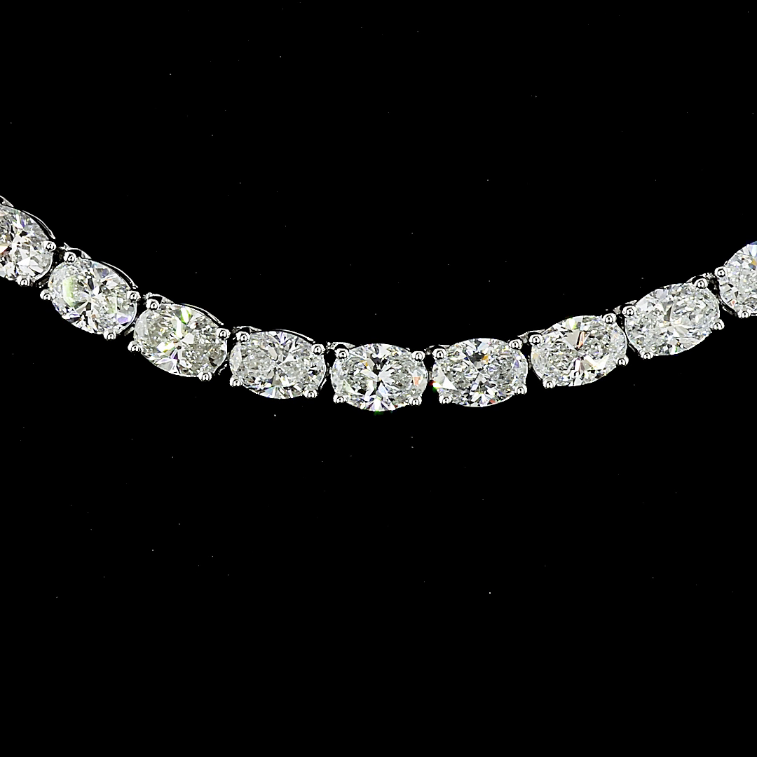 Lab-Grown 12.34 Carat Oval F-VS2 Diamond 14K White Gold Tennis Necklace