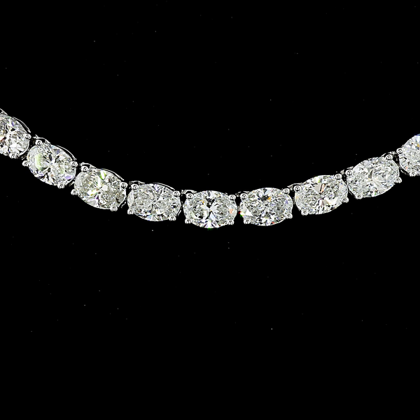 Lab-Grown 12.34 Carat Oval F-VS2 Diamond 14K White Gold Tennis Necklace