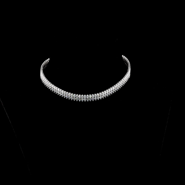 Lab-Grown 30.98 Carat Pear F-VS2 Diamond 14K White Gold Tennis Necklace