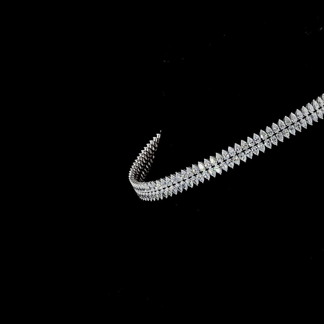 Lab-Grown 30.98 Carat Pear F-VS2 Diamond 14K White Gold Tennis Necklace