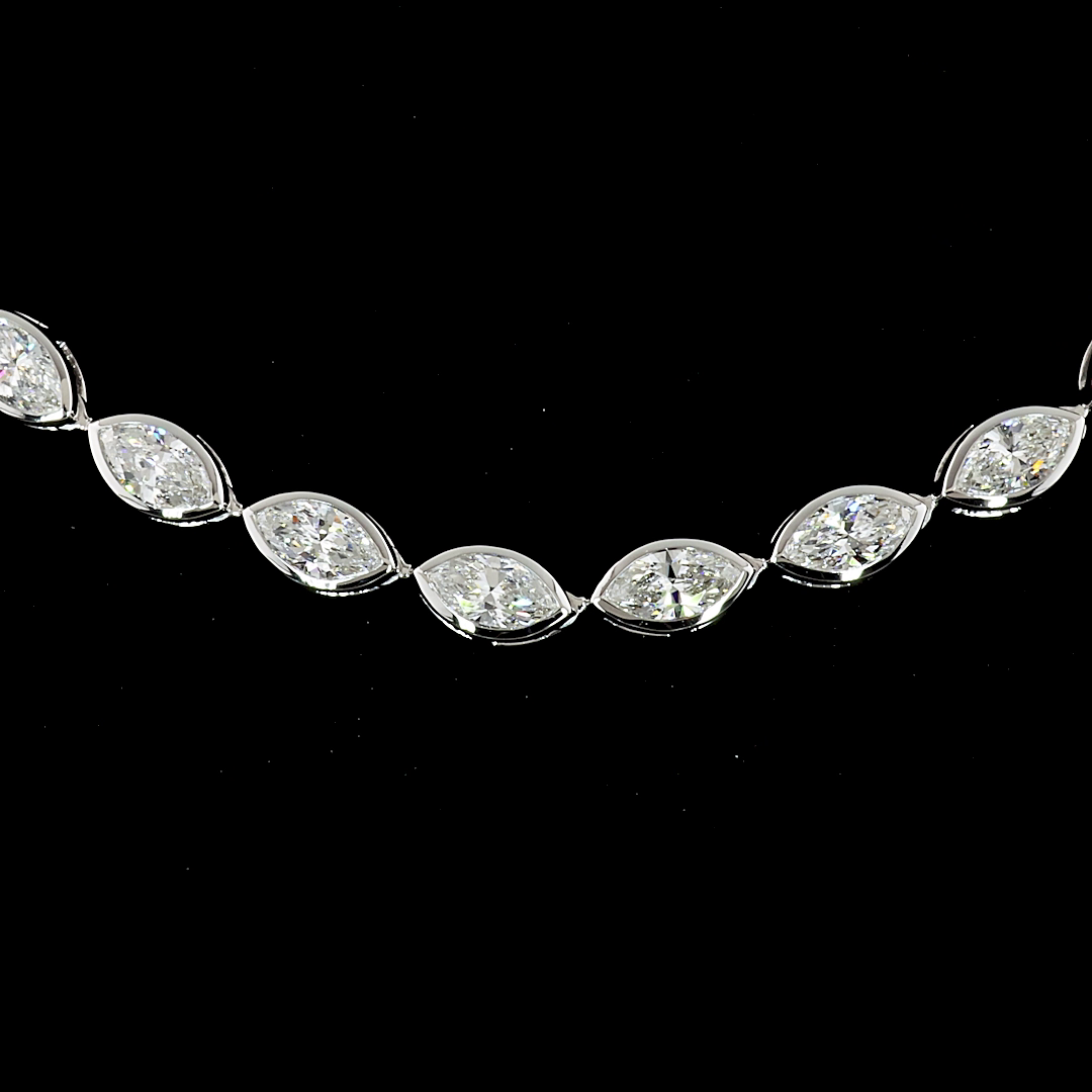 Lab-Grown 10.07 Carat Marquise F-VS2 Diamond 18K White Gold Tennis Necklace