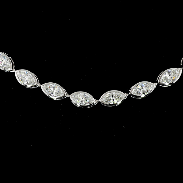 Lab-Grown 10.07 Carat Marquise F-VS2 Diamond 18K White Gold Tennis Necklace