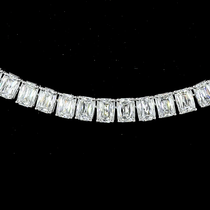 Lab-Grown 14.82 Carat Radiant Modified E-VS Diamond 14K White Gold Tennis Necklace