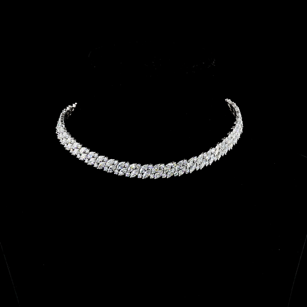 Lab-Grown 37.85 Carat Marquise E-VS Diamond 14K White Gold Tennis Necklace