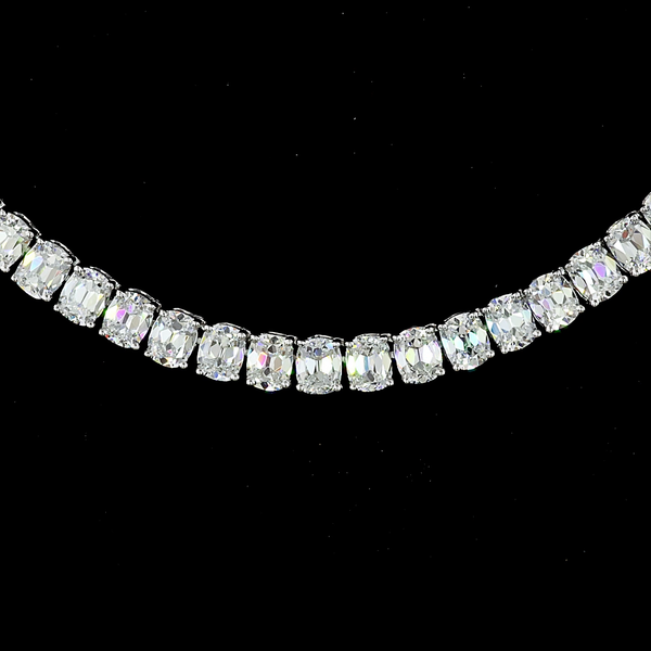 Lab-Grown 16.81 Carat Antique Cushion E-VS Diamond 14K White Gold Tennis Necklac