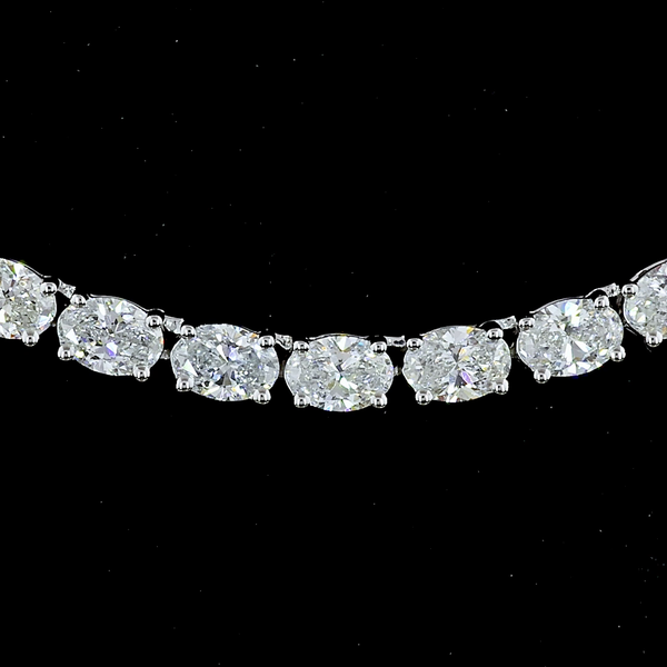 Lab-Grown 10.01 Carat Oval F-VS2 Diamond 14K White Gold Tennis Necklace