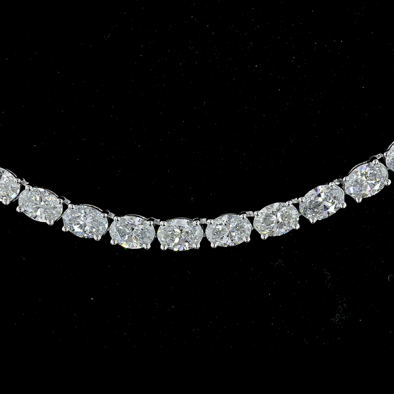 Lab-Grown 9.92 Carat Oval E-VS Diamond 14K White Gold Tennis Necklace