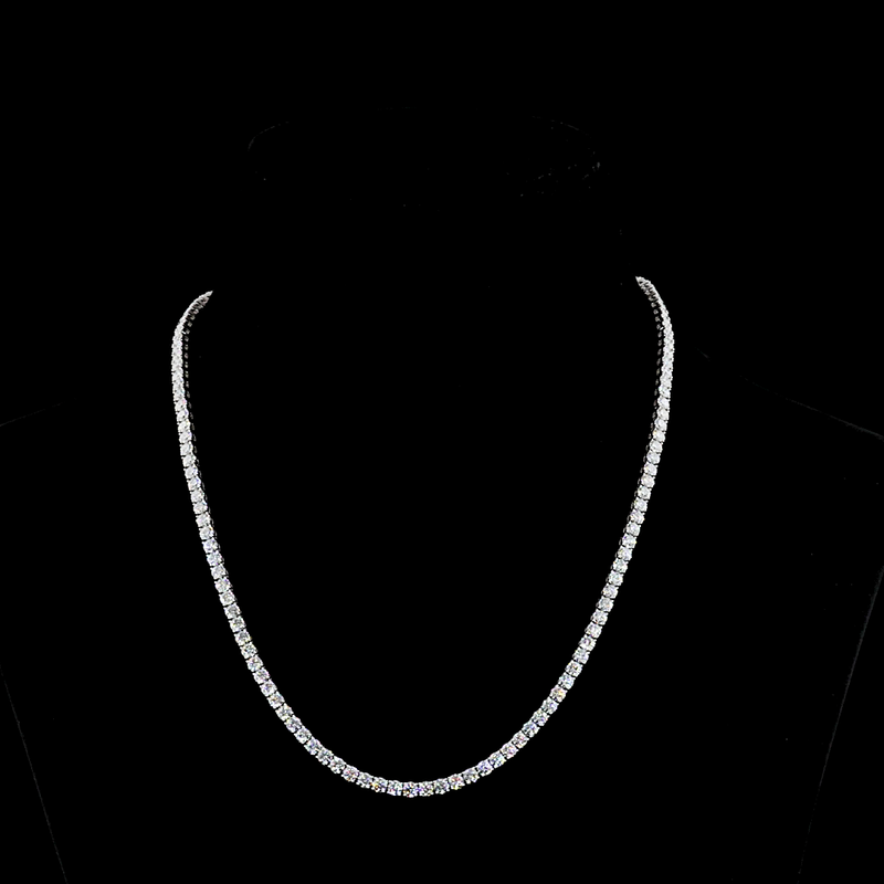 Lab-Grown 14.14 Carat Round E-VS Diamond 14K White Gold Tennis Necklace