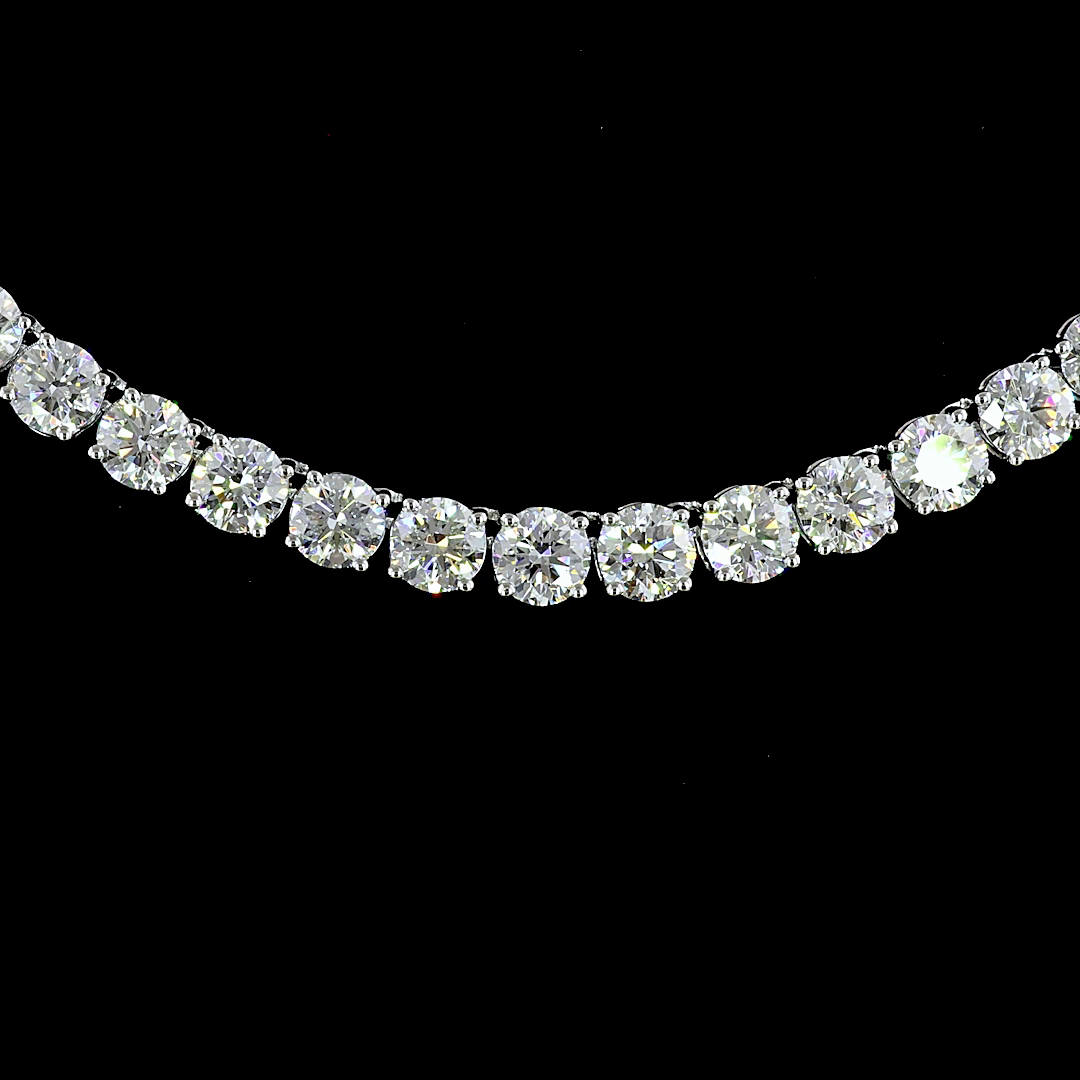 Lab-Grown 29.79 Carat Round E-VS Diamond 14K White Gold Tennis Necklace