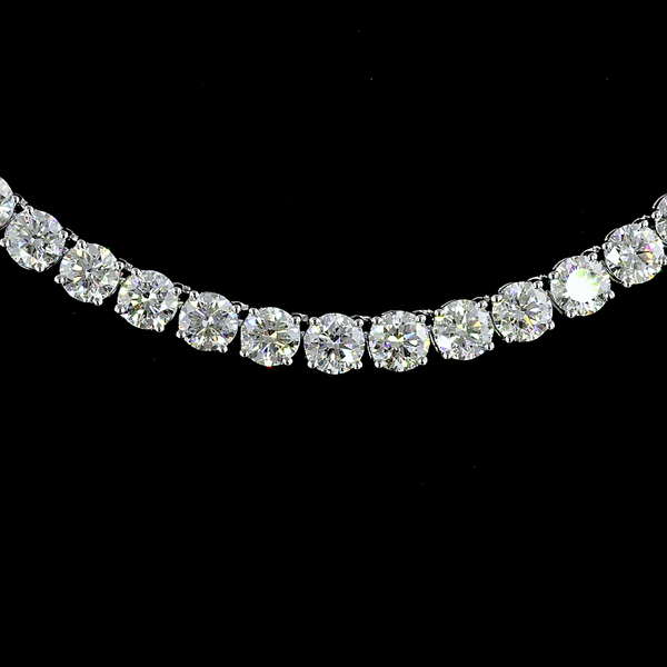 Lab-Grown 29.79 Carat Round E-VS Diamond 14K White Gold Tennis Necklace