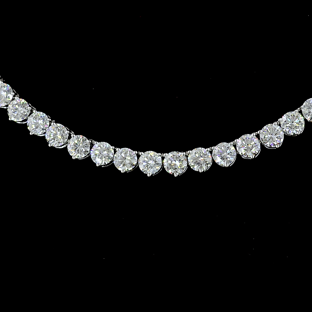 Lab-Grown 13.31 Carat Round E-VS Diamond 14K White Gold Tennis Necklace