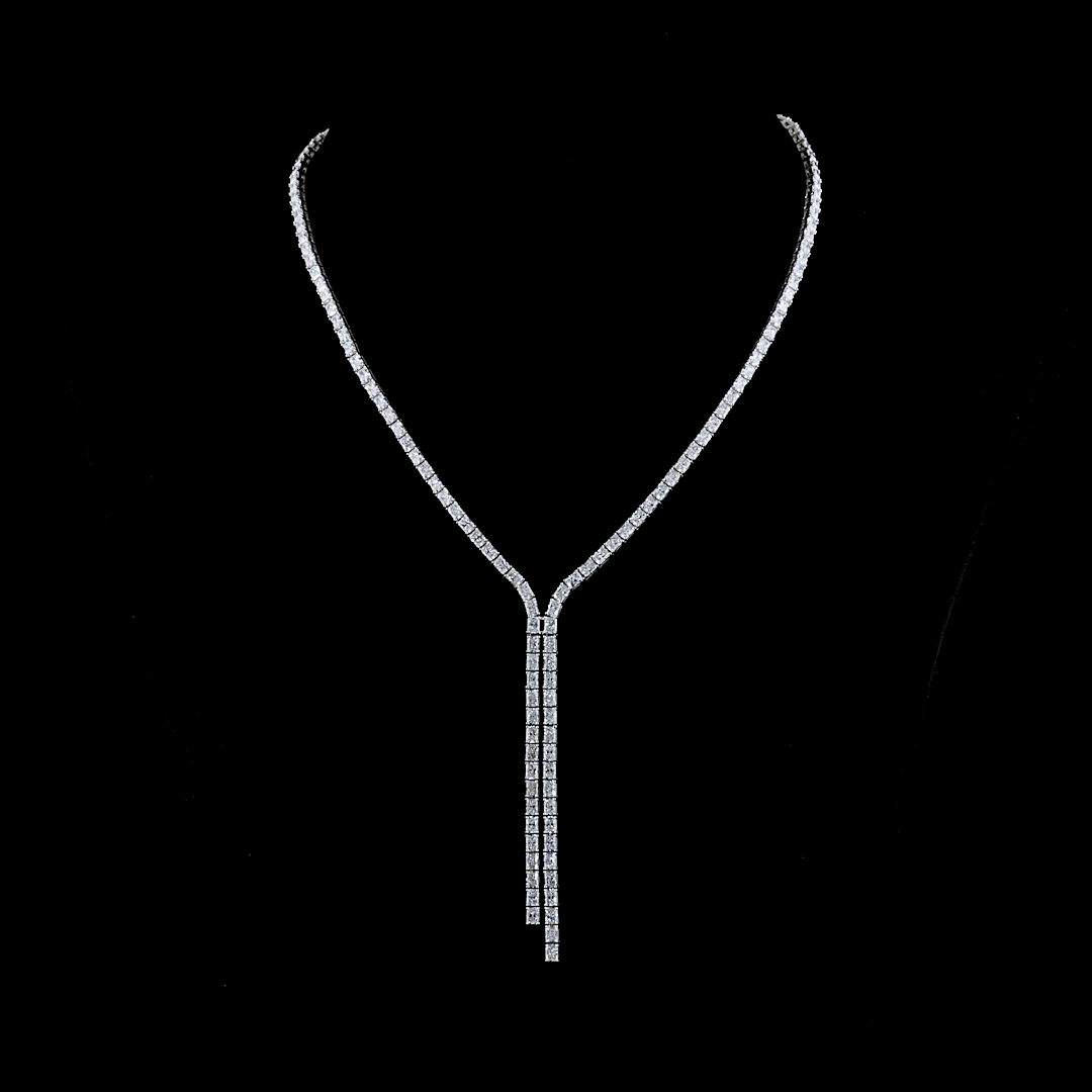 Lab-Grown 16.15 Carat Radiant E-F-VS Diamond 14K White Gold Lariat Necklace