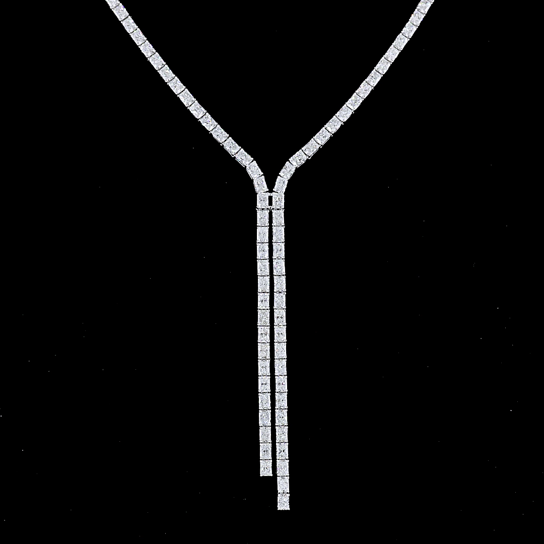Lab-Grown 16.15 Carat Radiant E-F-VS Diamond 14K White Gold Lariat Necklace