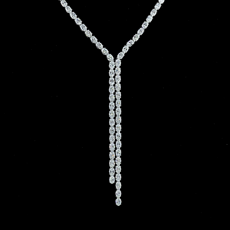 Lab-Grown 13.89 Carat Oval E-VS Diamond 14K White Gold Tennis Necklace