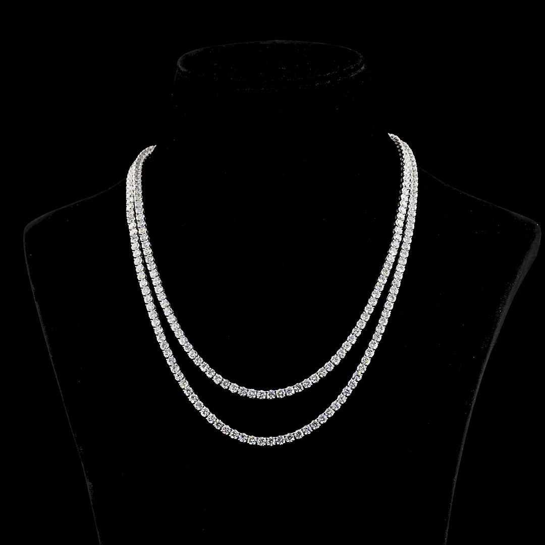 Lab-Grown 41.25 Carat Round E-VS2 Diamond 14K White Gold Tennis Necklace