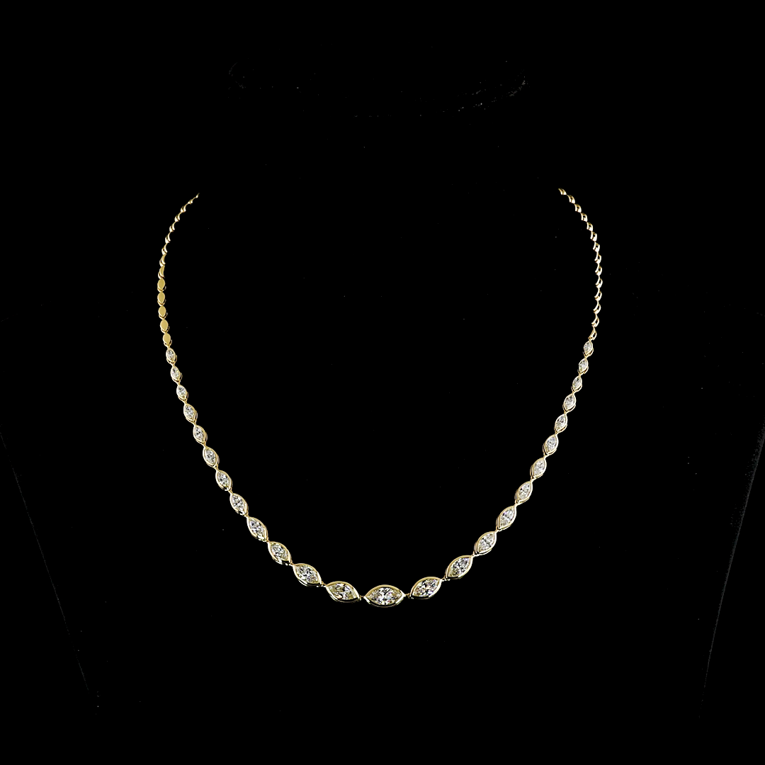 Lab-Grown 4.55 Carat Marquise E-VS2 Diamond 14K Yellow Gold Riviera Necklace