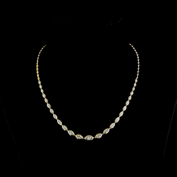 Lab-Grown 4.55 Carat Marquise E-VS2 Diamond 14K Yellow Gold Riviera Necklace