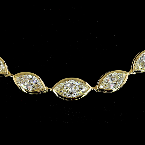 Lab-Grown 4.55 Carat Marquise E-VS2 Diamond 14K Yellow Gold Riviera Necklace