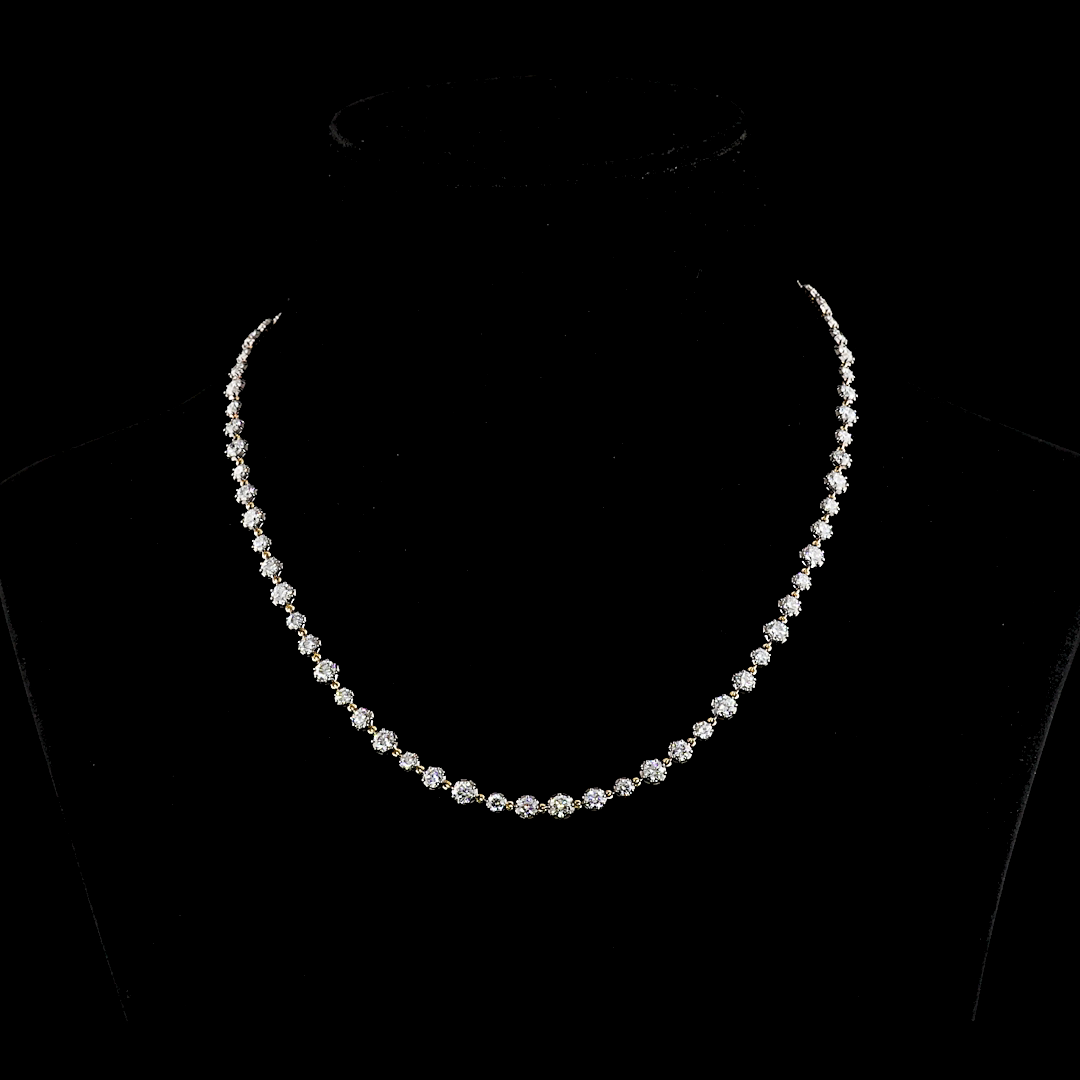 Lab-Grown 10.16 Carat Round F-VS2 Diamond 14K Yellow Gold Station Line Tennis Ne