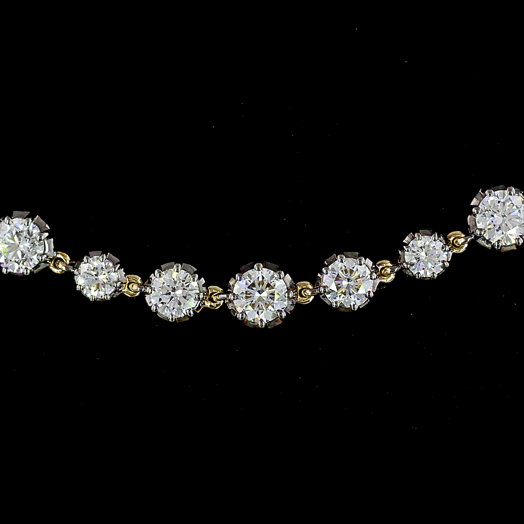 Lab-Grown 10.16 Carat Round F-VS2 Diamond 14K Yellow Gold Station Line Tennis Ne