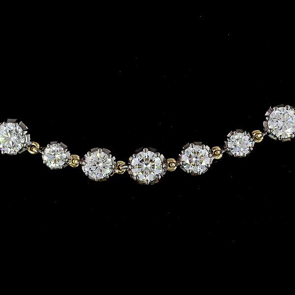 Lab-Grown 10.16 Carat Round F-VS2 Diamond 14K Yellow Gold Station Line Tennis Ne