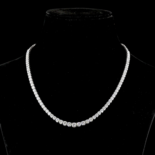 Lab-Grown 14.26 Carat Round F-VS1 Diamond 14K White Gold Riviera Necklace