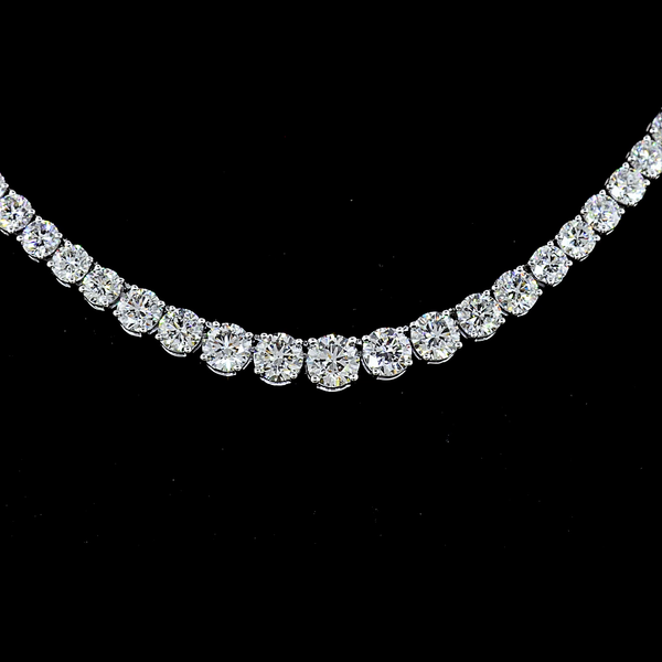 Lab-Grown 14.26 Carat Round F-VS1 Diamond 14K White Gold Riviera Necklace