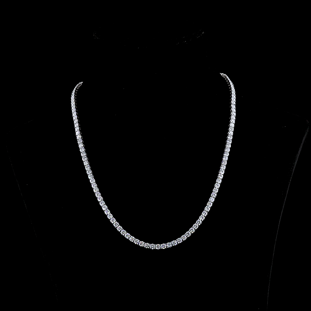 Lab-Grown 22.26 Carat Round E-VS Diamond 14K White Gold Tennis Necklace