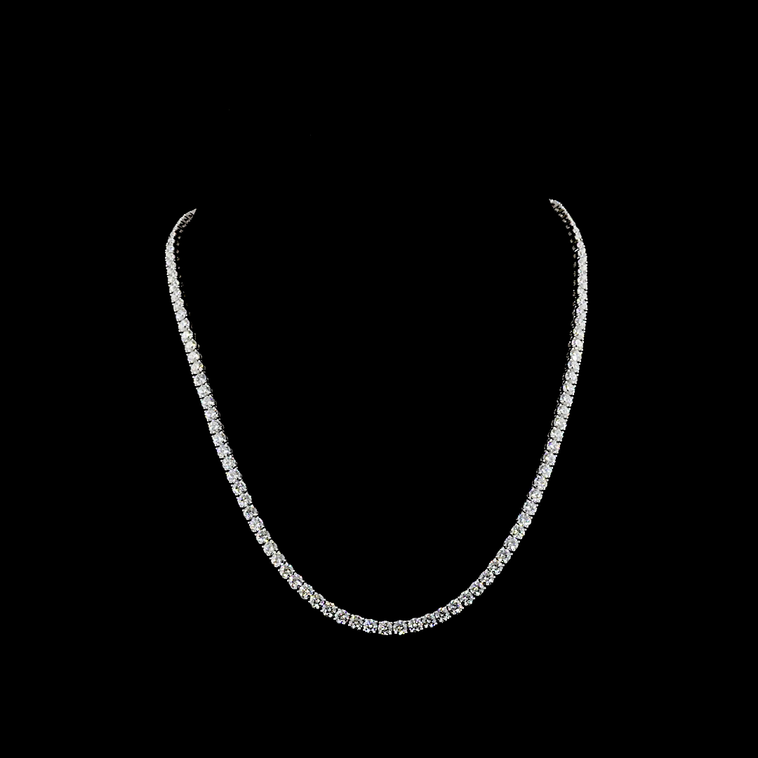 Lab-Grown 17.86 Carat Round - Diamond 14K White Gold Tennis Necklace