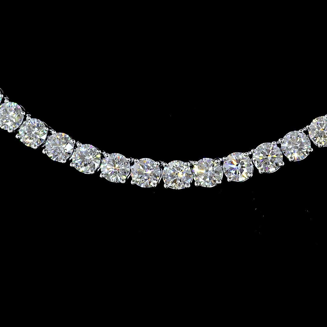 Lab-Grown 17.86 Carat Round - Diamond 14K White Gold Tennis Necklace
