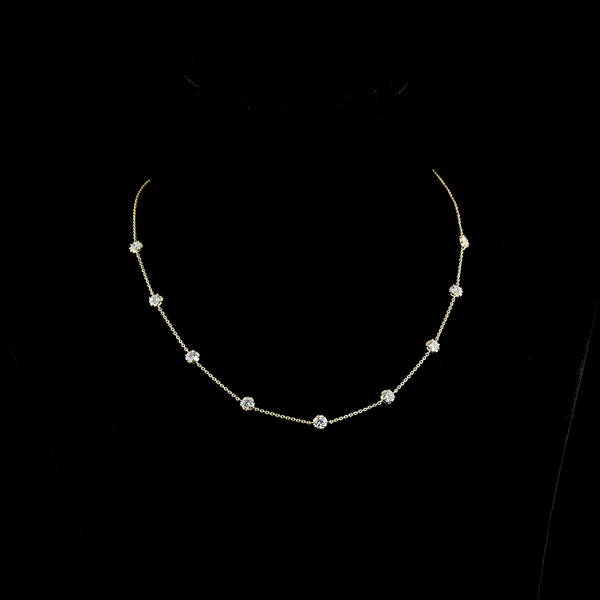 Lab-Grown 1.83 Carat Round E-VS Diamond 14K Yellow Gold Station Necklace
