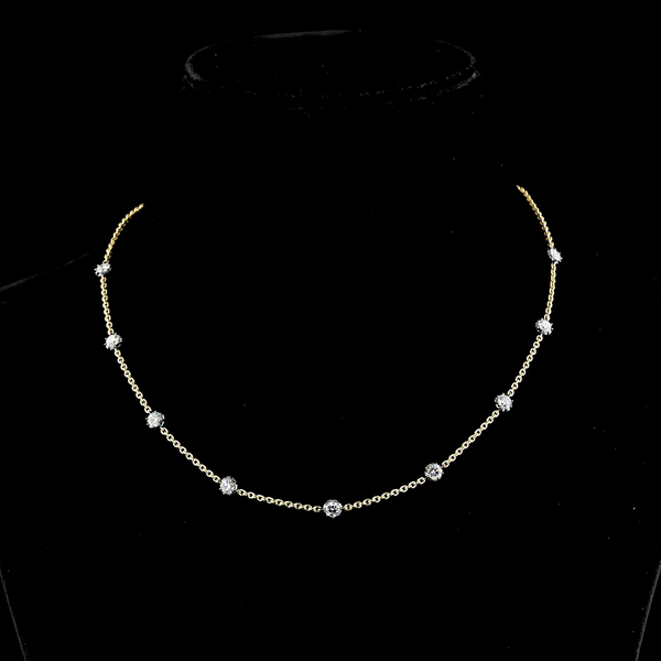 Lab-Grown 1.85 Carat Round F-VS2 Diamond 14K Two Tone Station Necklace