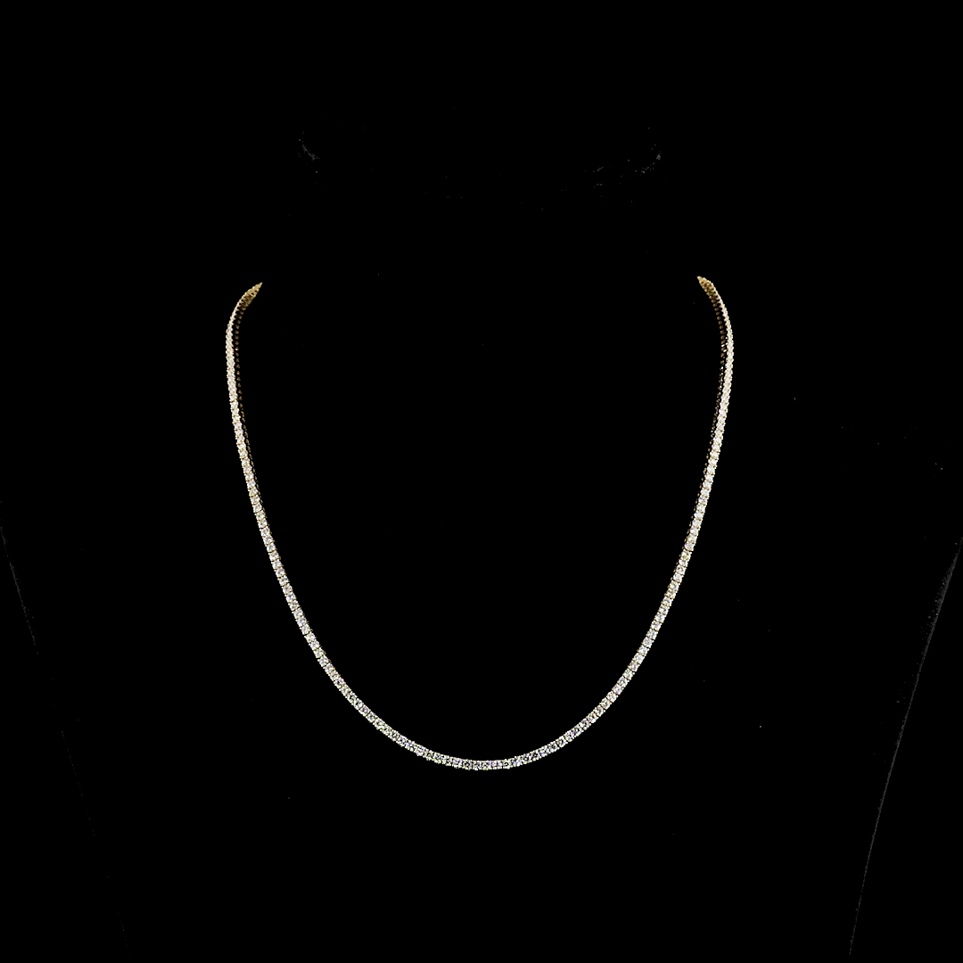 Lab-Grown 5.05 Carat Round E-VS Diamond 14K Yellow Gold Tennis Necklace