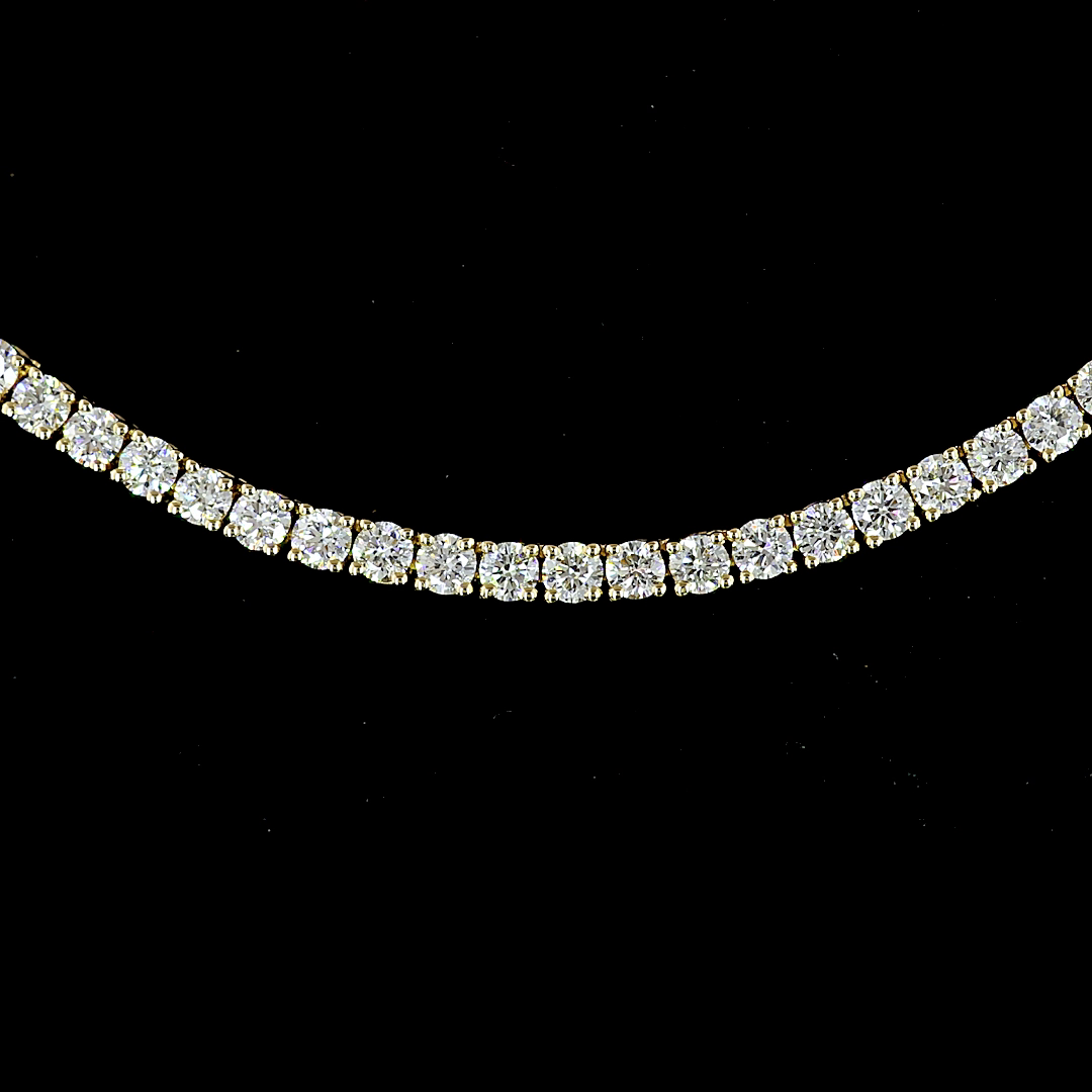 Lab-Grown 5.05 Carat Round E-VS Diamond 14K Yellow Gold Tennis Necklace