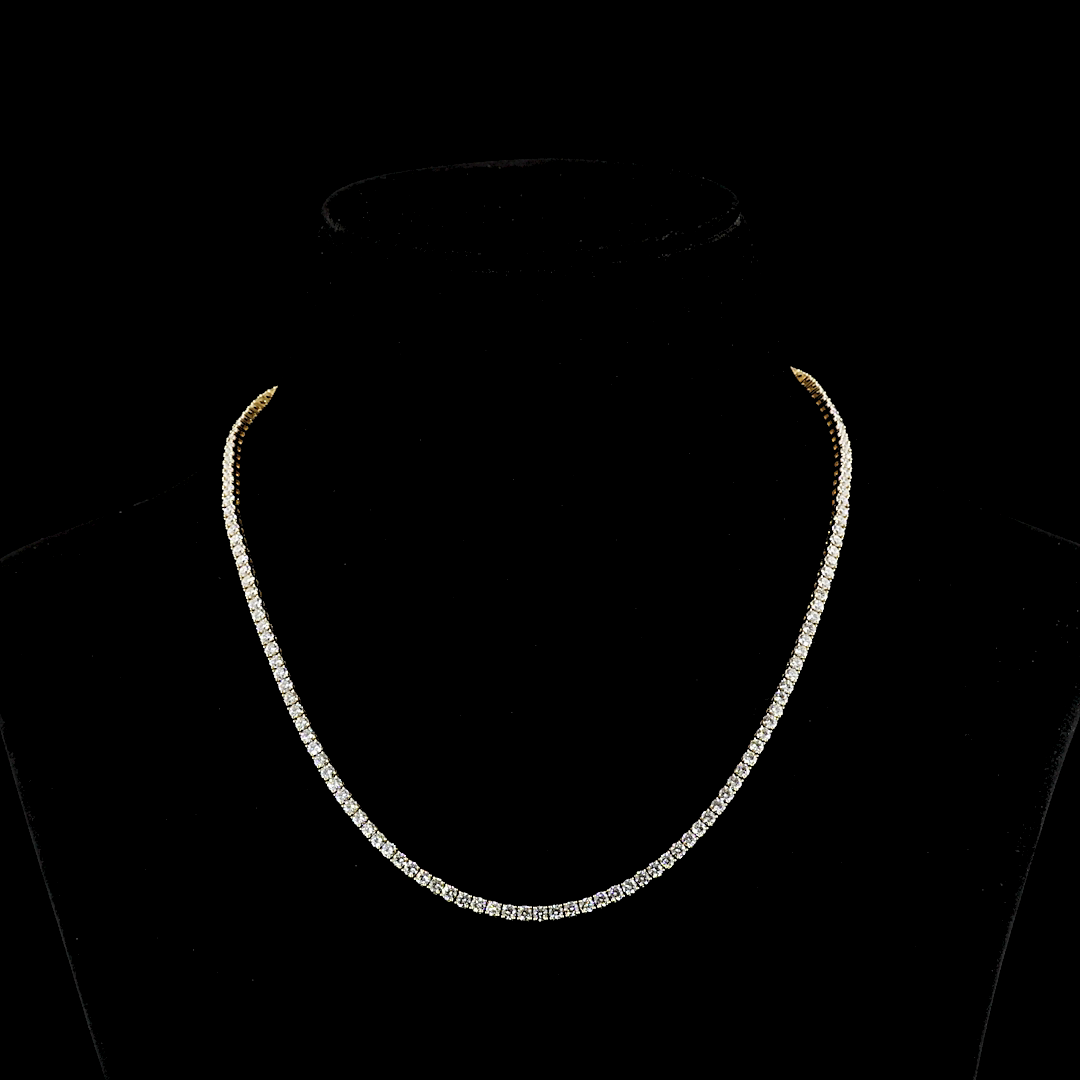 Lab-Grown 10.04 Carat Round E-VS Diamond 14K Yellow Gold Tennis Necklace