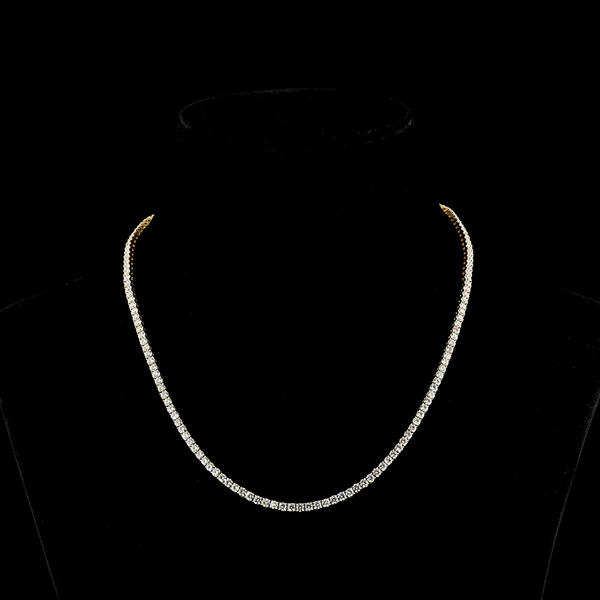 Lab-Grown 10.04 Carat Round E-VS Diamond 14K Yellow Gold Tennis Necklace