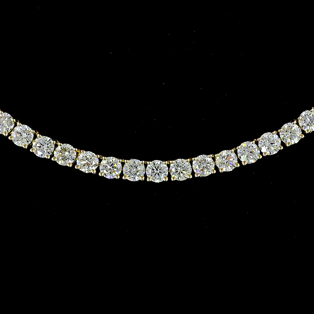 Lab-Grown 10.04 Carat Round E-VS Diamond 14K Yellow Gold Tennis Necklace