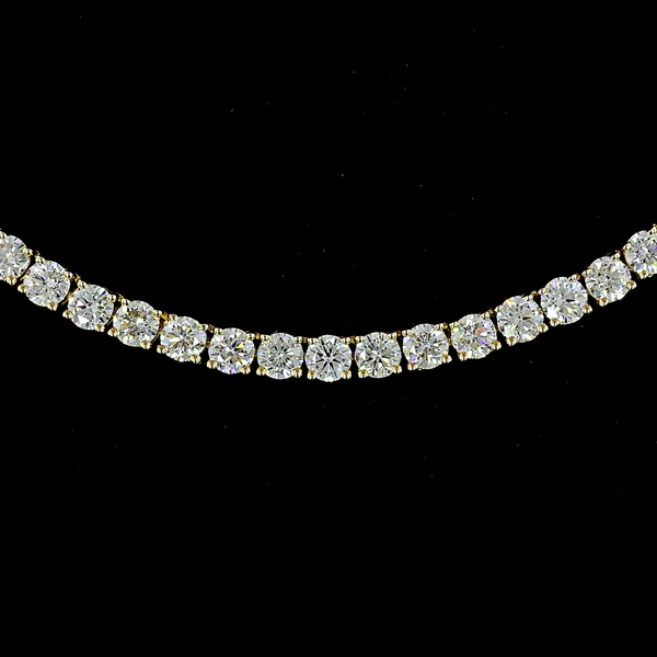 Lab-Grown 10.04 Carat Round E-VS Diamond 14K Yellow Gold Tennis Necklace