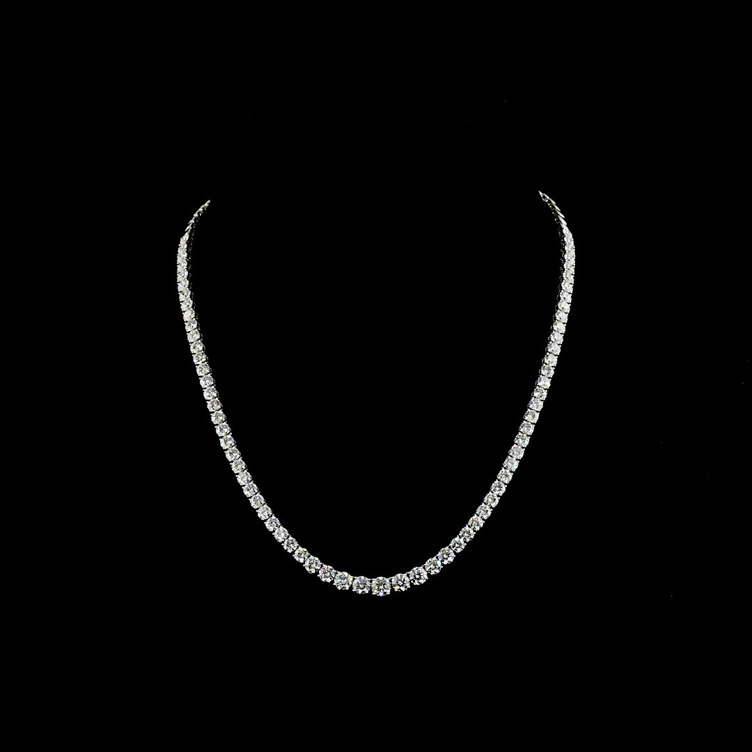 Lab-Grown 15.07 Carat Round E-VS Diamond 14K White Gold Riviera Necklace