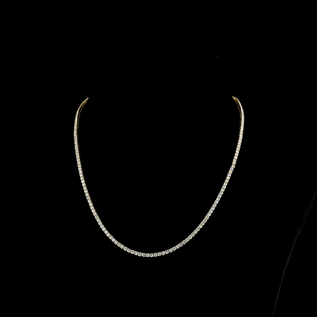 Lab-Grown 8.07 Carat Round E-F-VS1 Diamond 14K Yellow Gold Tennis Necklace