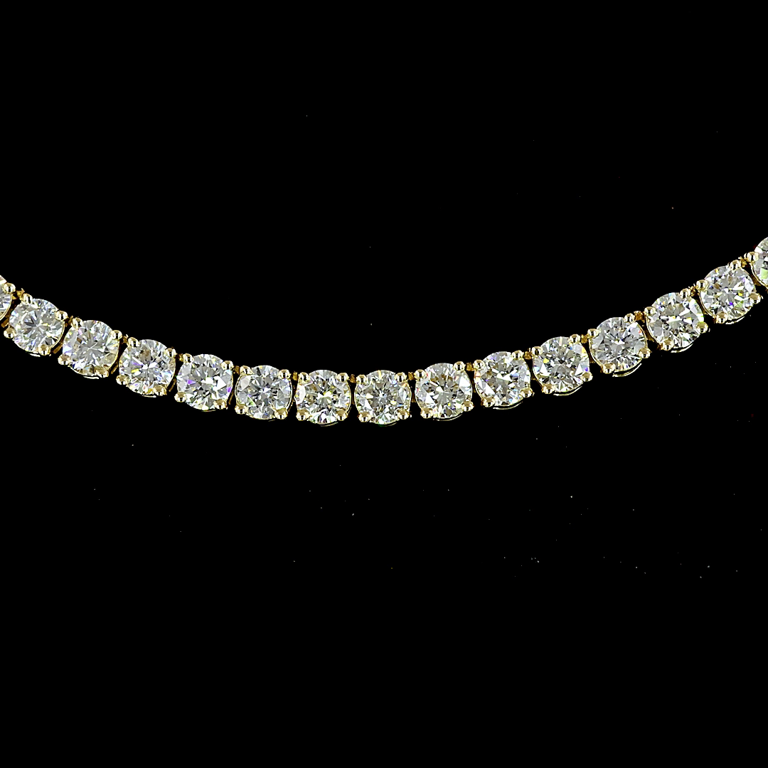 Lab-Grown 8.07 Carat Round E-F-VS1 Diamond 14K Yellow Gold Tennis Necklace