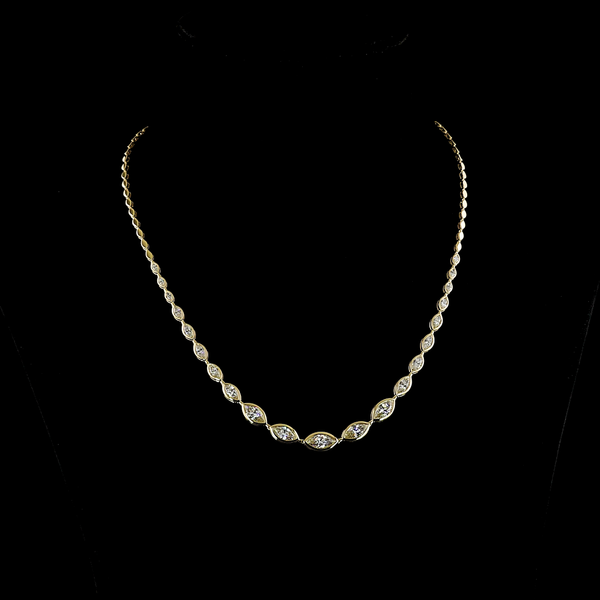 Lab-Grown 5.09 Carat Marquise E-VS Diamond 14K Yellow Gold Riviera Necklace